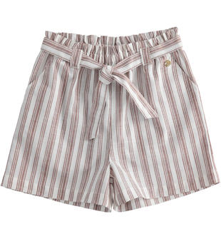 Pantalone corto fantasia rigata per bambina con fascia sarabanda PECAN-1122
