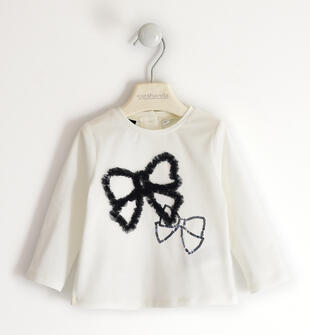 Maglia bambina con fiocco di paillettes sarabanda PANNA-0112