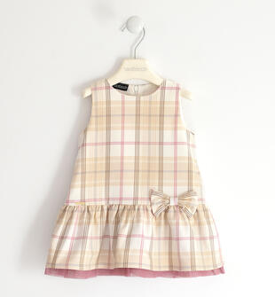 Abito bambina smanicato fantasia check sarabanda ROSA ANTICO-2748