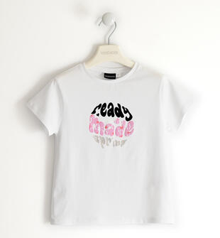 T-shirt ragazza stampa colorata sarabanda BIANCO-0113