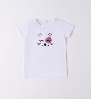 T-shirt bambina gattino glitter sarabanda BIANCO-0113