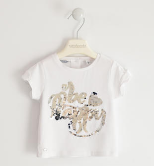T-shirt in jersey stretch con ricamo di paillettes reversibili sarabanda BIANCO-0113