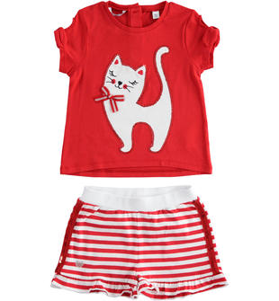 Completo t-shirt con gattino e short sarabanda