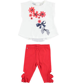 Completo maxi maglia con fiori e leggings sarabanda ROSSO-2256