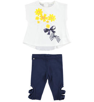 Completo maxi maglia con fiori e leggings sarabanda NAVY-3854