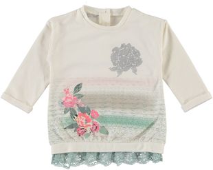 Maglietta girocollo di cotone con stampa di rose sarabanda