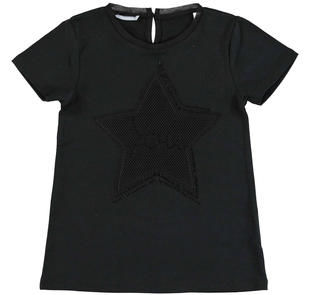 Comoda t-shirt bambina in cotone stretch con stella sarabanda