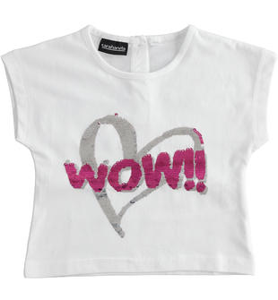 T-shirt con ricamo "Wow!!" di paillettes reversibili sarabandapromo