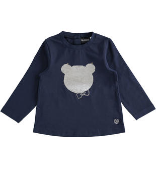 Maglietta girocollo con orsetto di paillettes sarabandapromo NAVY-3854