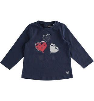 Maglietta girocollo in jersey con stampe diverse: animalier e cuori sarabandapromo NAVY-3854