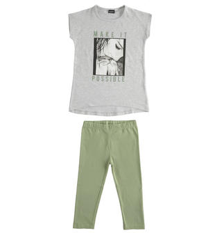 Completo per bambina t-shirt e leggings alla pescatora sarabandapromo GRIGIO MELANGE-8992