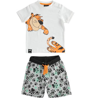 Completo bambino t-shirt e pantalone corto stampa all over sarabandapromo GRIGIO MELANGE-MULTICOLOR-6RU4
