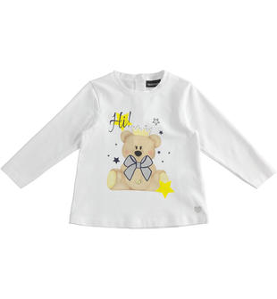 Maglietta girocollo bambina con stampa orsacchiotto e strass sarabandapromo BIANCO-0113