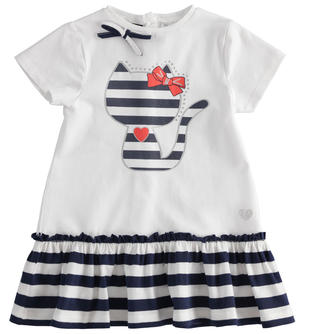 Abito bambina a manica corta stampa gattina sarabandapromo NAVY-3854