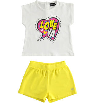 Completo bambina t-shirt e shorts con cuore di strass sarabandapromo BIANCO-0113
