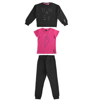 Tuta ragazza felpa, pantalone e t-shirt sarabandapromo NERO-0658