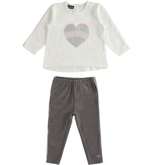 Completo bambina maglietta con cuore e leggings sarabandapromo PANNA-0112