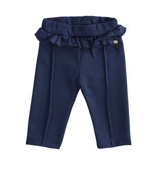 Pantalone per neonata in punto milano con ruches minibanda NAVY-3854