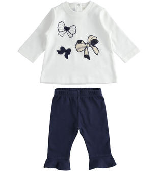 Completo maglietta con fiocchi e leggings con ruches minibanda NAVY-3854