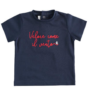 T-shirt in jersey stretch con ricamo "Veloce come il vento" minibanda NAVY-3854
