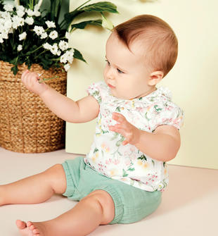 Completo per neonata camicia e salopette con pantalone corto 100% cotone minibanda