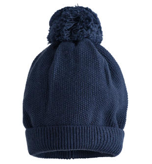 Cappello modello cuffia in tricot con pompon minibanda NAVY-3854