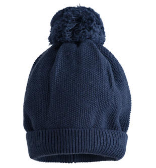 Cappello modello cuffia in tricot con pompon minibanda