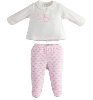Tutina due pezzi in ciniglia con fiocchi minibanda ROSA-2763