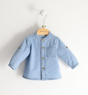 Camicia neonato in denim leggero 100% cotone minibanda BLU CHIARO LAVATO-7310