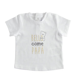 T-shirt neonato 100% cotone con ricamo "Bello come papà" minibanda