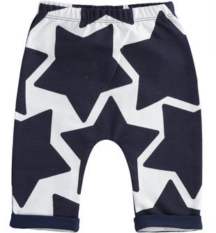 Pantalone neonato 100% cotone stampa stelle minibanda BIANCO-NAVY-6SH7