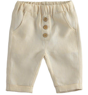 Pantalone neonato 100% lino fantasia tinta unita minibanda BEIGE-0421