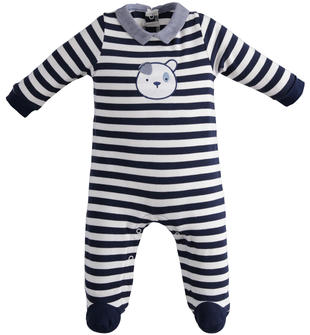 Tutina neonato estiva con piedini in jersey fantasia rigata minibanda NAVY-3854