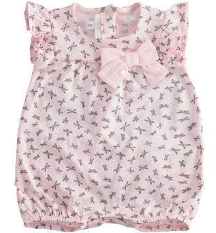 Pagliaccetto neonato con fiocco 100% cotone organico minibanda ROSA-2512