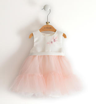 Raffinato Abito neonata in satin con gonna in tulle minibanda