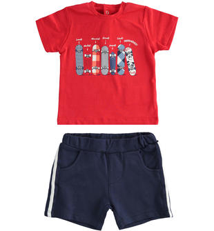 Completino estivo due pezzi neonato in cotone stretch con shorts in felpa unita minibanda