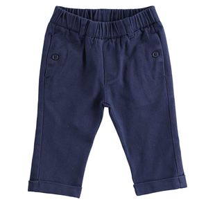 Pantalone neonato in twill di cotone stretch tinta unita minibanda NAVY-3854