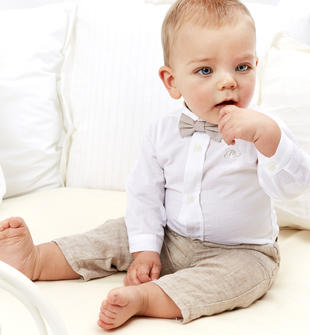 Elegante camicia neonato in misto cotone e lino minibanda
