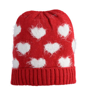 Cappello modello cuffia in tricot con cuori ido ROSSO-2253