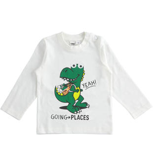 Maglietta girocollo 100% cotone per bambino con grafica dinosauro ido PANNA-0112
