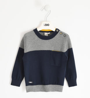 Maglia in tricot con realizzazione a blocchi colore ido NAVY-3885