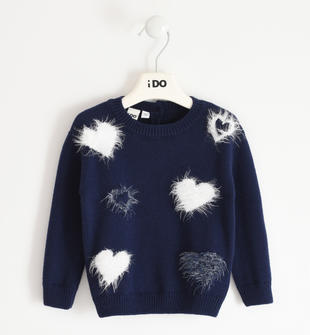 Morbido tricot per bambina con cuori intarsiati a contrasto ido NAVY-3854