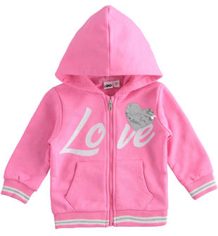 Felpa full zip con cuore di paillettes reversibili ido ROSA-2441