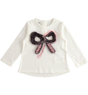 Calda ed elegante maglietta in jersey con fiocco 100% cotone ido PANNA-0112