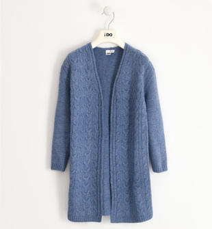 Comodo e versatile cardigan bambina in tricot invernale lavorazione a trecce ido LIGHT BLU MELANGE-8848