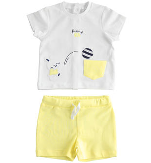 Completo t-shirt con coniglietto e pantalone corto per neonato ido