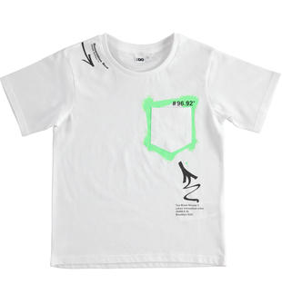 T-shirt 100% cotone con taschino profilatura fluo ido BIANCO-0113