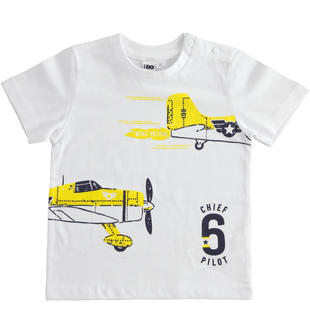 T-shirt 100% cotone con aeroplani ido BIANCO-0113