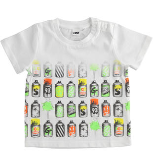 T-shirt 100% cotone con stampa bombolette spray ido BIANCO-0113