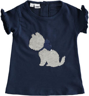 T-shirt 100% cotone con gatto di paillettes reversibili ido NAVY-3854